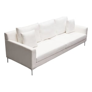 Benjara Boa Sofa- 2 Throw Pillows- Modern Loose Back White Linen 95 Inch