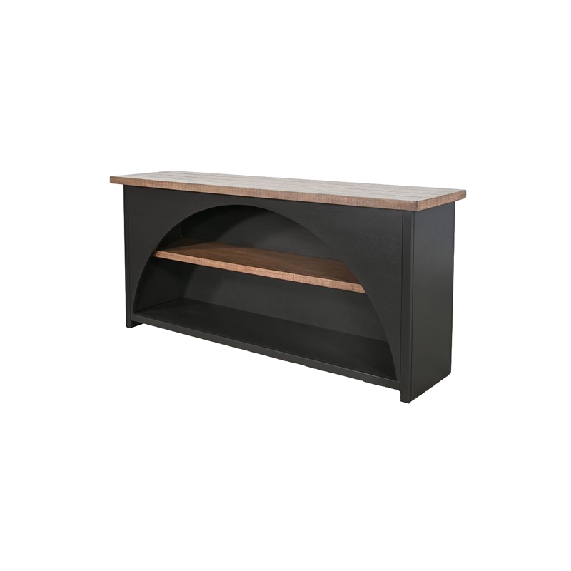 Benjara Jenne Server with Arched Cutout- Middle Shelves- Black Mahogany Wood