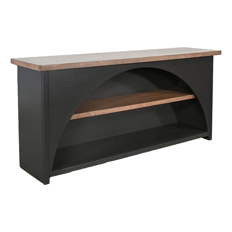 Benjara Jenne Server with Arched Cutout- Middle Shelves- Black Mahogany Wood
