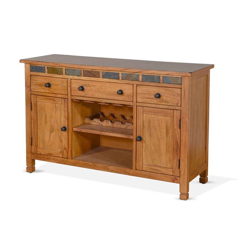 Benjara Tamara Buffet Server with Drawers- Cabinets- Beige Mahogany Mindi Wood