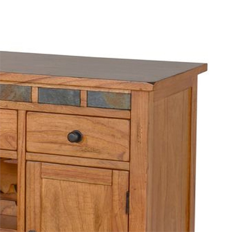 Benjara Tamara Buffet Server with Drawers- Cabinets- Beige Mahogany Mindi Wood