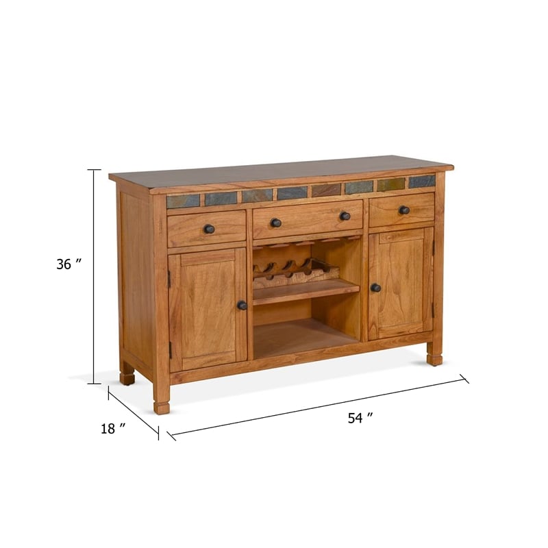 Benjara Tamara Buffet Server with Drawers- Cabinets- Beige Mahogany Mindi Wood