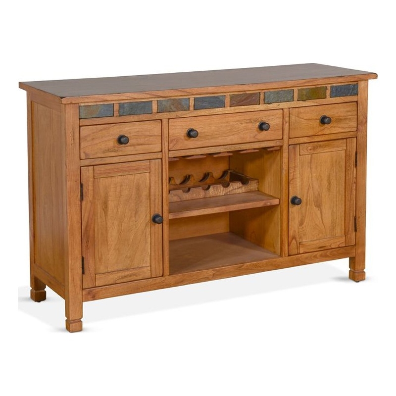Benjara Tamara Buffet Server with Drawers- Cabinets- Beige Mahogany Mindi Wood