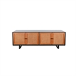 Benjara Addy Sideboard Accent Cabinet-4 Natural Woven Cane Doors-Black Mahogany