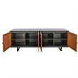 Benjara Addy Sideboard Accent Cabinet-4 Natural Woven Cane Doors-Black Mahogany