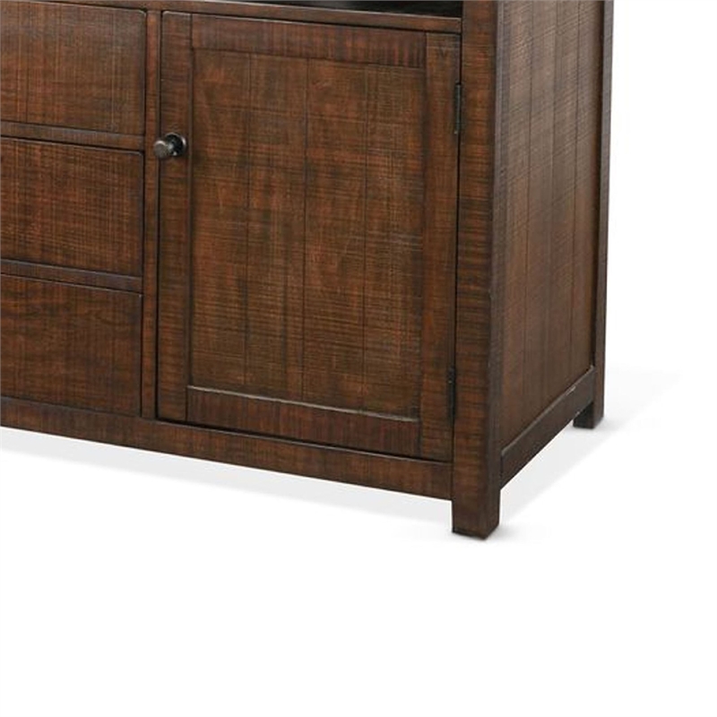 Benjara Raven TV Stand Media Cabinet- Brown Mahogany Wood 66 Inch