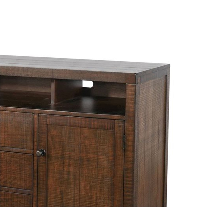 Benjara Raven TV Stand Media Cabinet- Brown Mahogany Wood 66 Inch