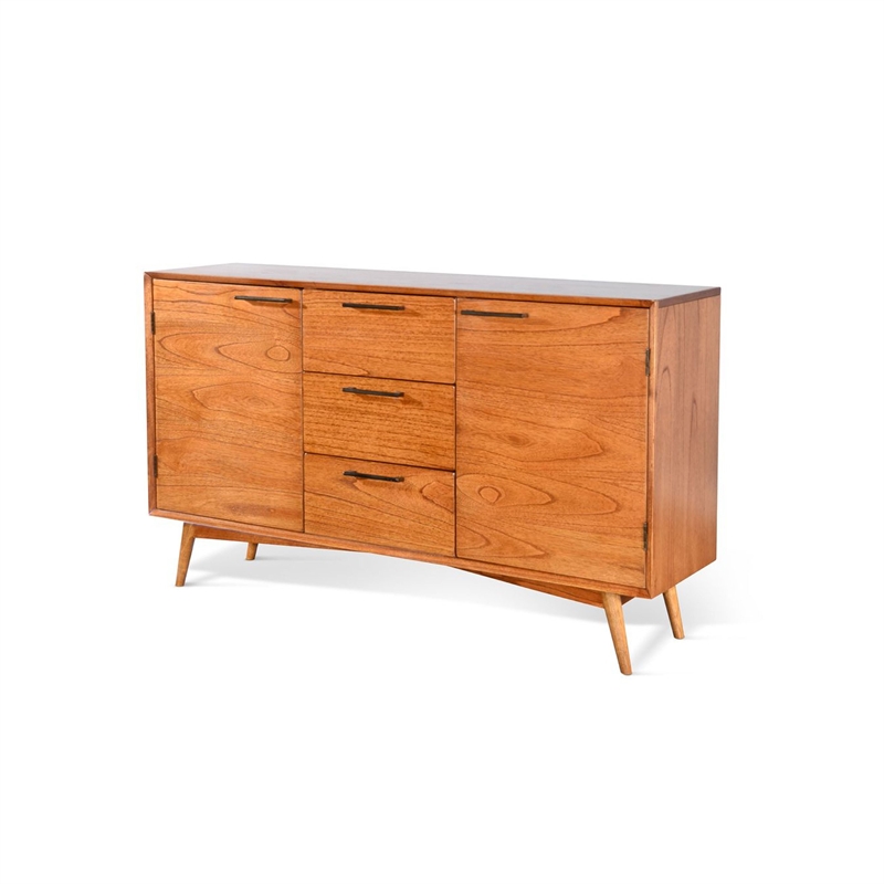 Benjara Anara Sideboard Buffet Console with 2 Cabinet Doors- Brown Mindi Wood