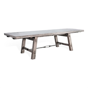 Benjara Zeka Dining Table- Turnbuckle Design Gray Wood- 76-106&quot Extendable Top