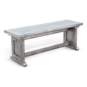 Benjara Bench- 48&quot Wide Farmhouse Plank Style Seat- Gray Pedestal Base