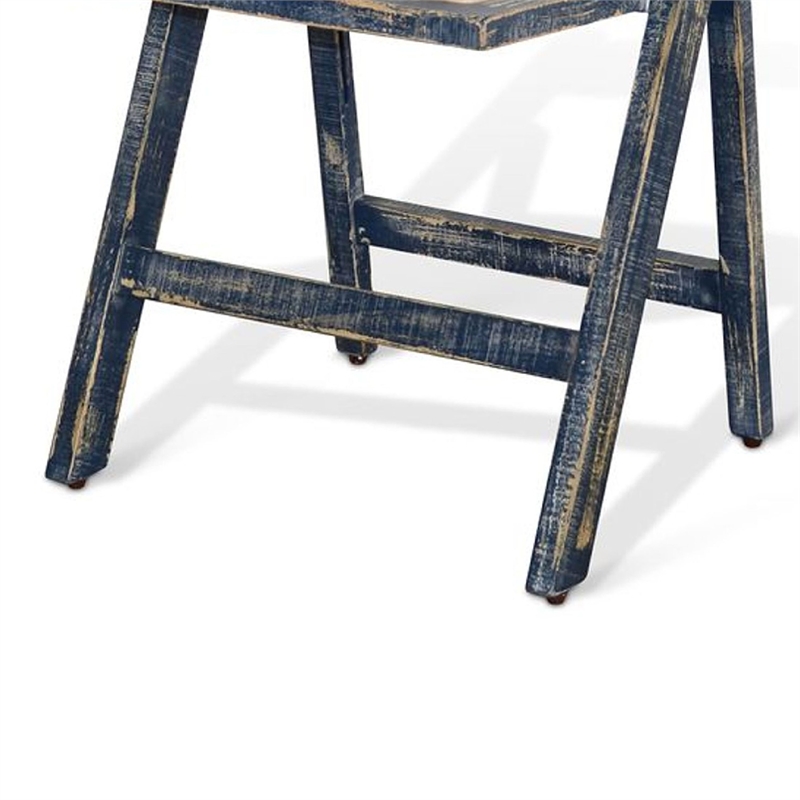 Benjara Shen Folding Dining Chair Set of 2- Ocean Blue Frame- Beige Cushion