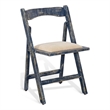 Benjara Shen Folding Dining Chair Set of 2- Ocean Blue Frame- Beige Cushion