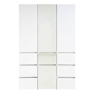 Benjara Ely Closet Cabinet Set- Center Mirror Front- 7 Drawers- 71 Inch- White