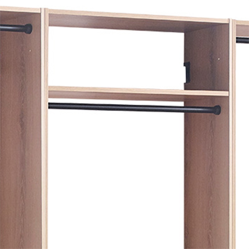 Benjara Vedz Wall Mount Closet Set- Center Shelf 5 Hanging Rods- Oak Brown