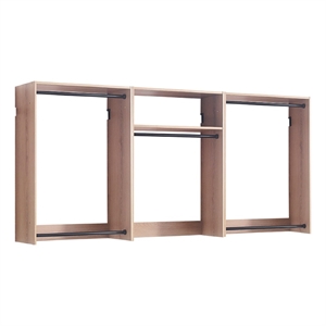 Benjara Vedz Wall Mount Closet Set- Center Shelf 5 Hanging Rods- Oak Brown