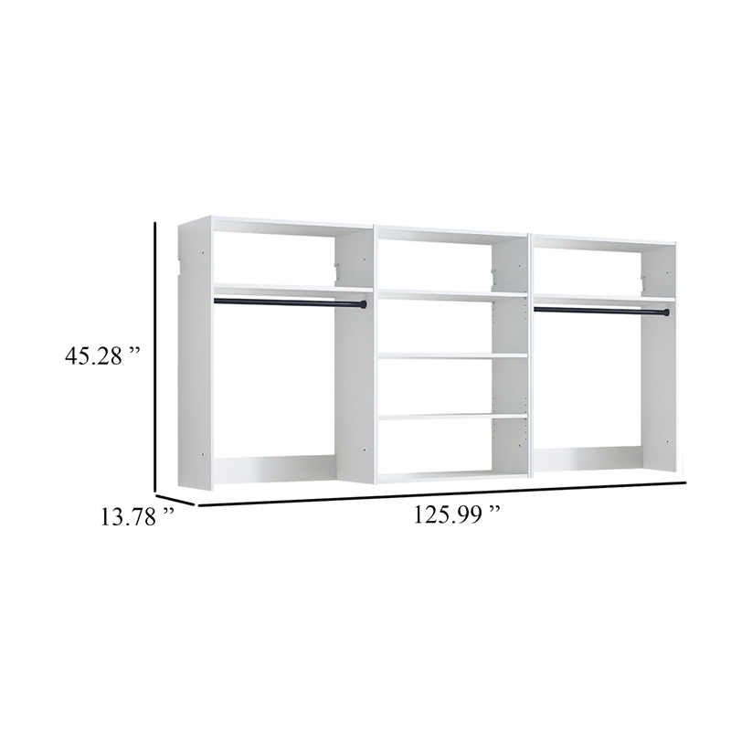 Benjara Vedz Walk in Closet w 2 Drawers- 6 Shelves- 2 Hanging Rods- White Wood