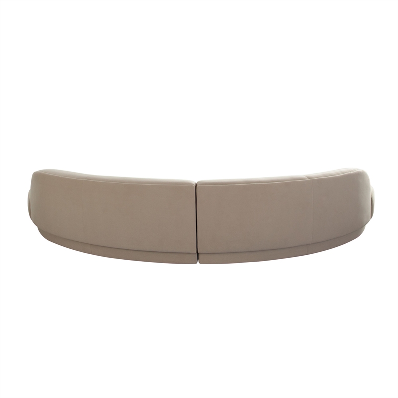 Benjara Zema 2 PC Sofa-Curved Modular Design-Camel Brown Fabric-2 Ball Pillows