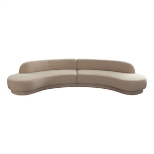 Benjara Zema 2 PC Sofa-Curved Modular Design-Camel Brown Fabric-2 Ball Pillows