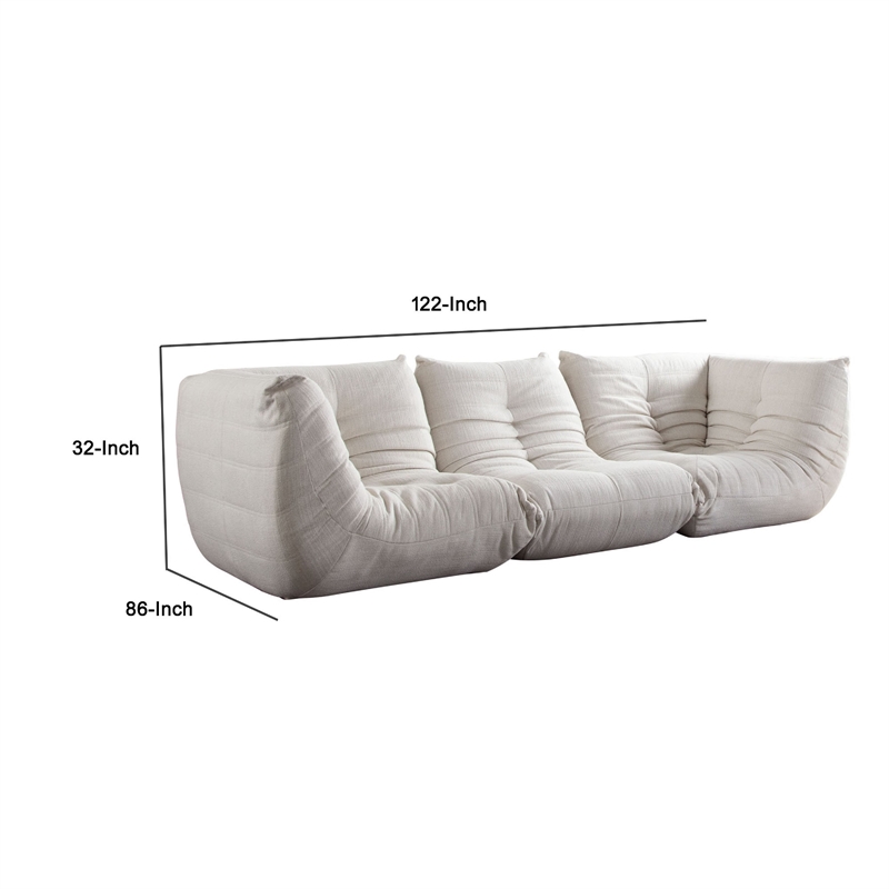 Benjara Ezee 3pc Modular Sofa Set- Low Profile Floor Seating Cream