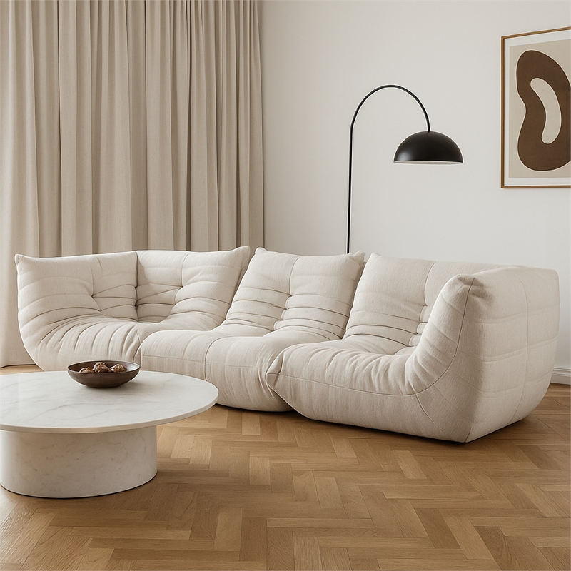 Benjara Ezee 3pc Modular Sofa Set- Low Profile Floor Seating Cream