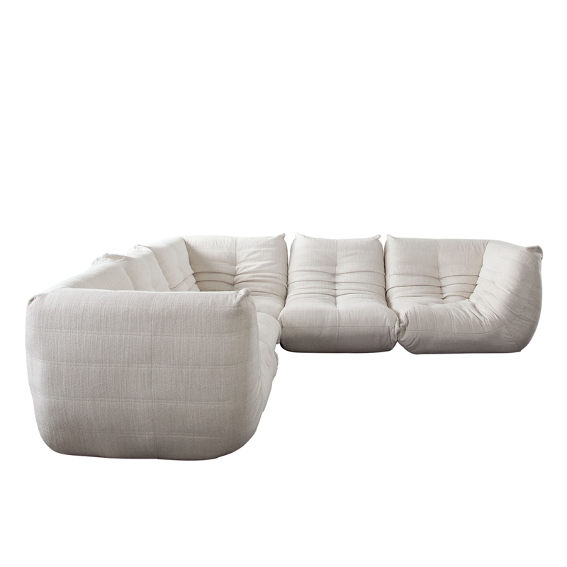 Benjara Ezee 5pc Modular L Shaped Sofa- Low Profile Floor Seating Cream