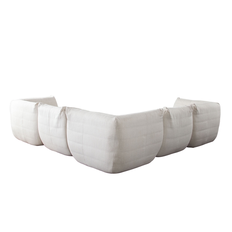 Benjara Ezee 5pc Modular L Shaped Sofa- Low Profile Floor Seating Cream