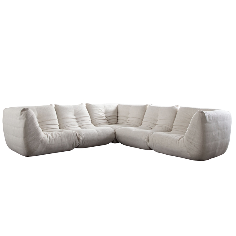 Benjara Ezee 5pc Modular L Shaped Sofa- Low Profile Floor Seating Cream
