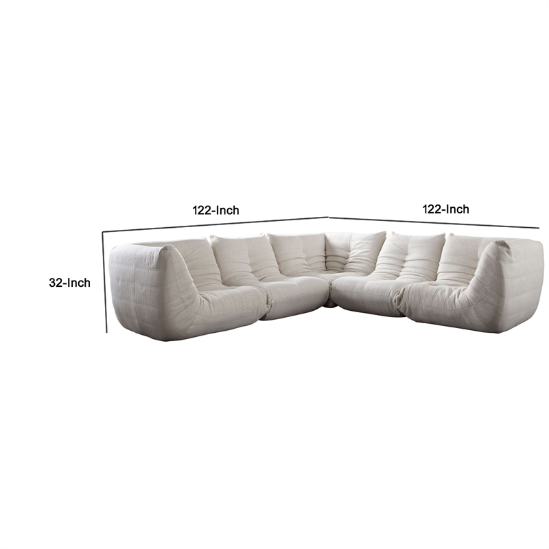 Benjara Ezee 5pc Modular L Shaped Sofa- Low Profile Floor Seating Cream