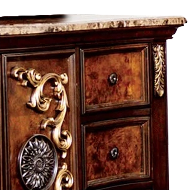 Benjara Iliana 8 Drawer Wide Dresser with 2 Door Cabinet- Dark Cherry Brown Wood