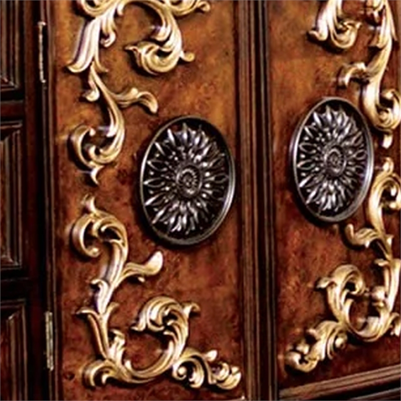 Benjara Iliana 8 Drawer Wide Dresser with 2 Door Cabinet- Dark Cherry Brown Wood