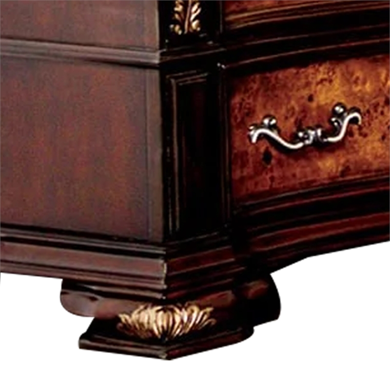 Benjara Iliana 8 Drawer Wide Dresser with 2 Door Cabinet- Dark Cherry Brown Wood