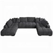 Benjara Cloe U Sectional Sofa- 3 Accent Pillows- Gray Linen Fabric- 149 Inch