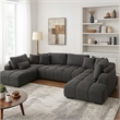 Benjara Cloe U Sectional Sofa- 3 Accent Pillows- Gray Linen Fabric- 149 Inch