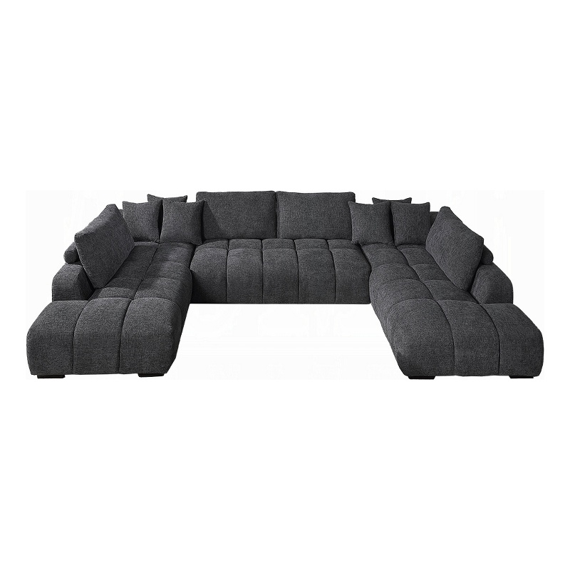 Benjara Cloe U Sectional Sofa- 3 Accent Pillows- Gray Linen Fabric- 149 Inch