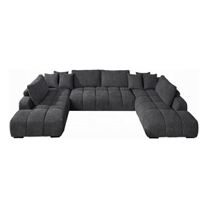 Benjara Cloe U Sectional Sofa- 3 Accent Pillows- Gray Linen Fabric- 149 Inch