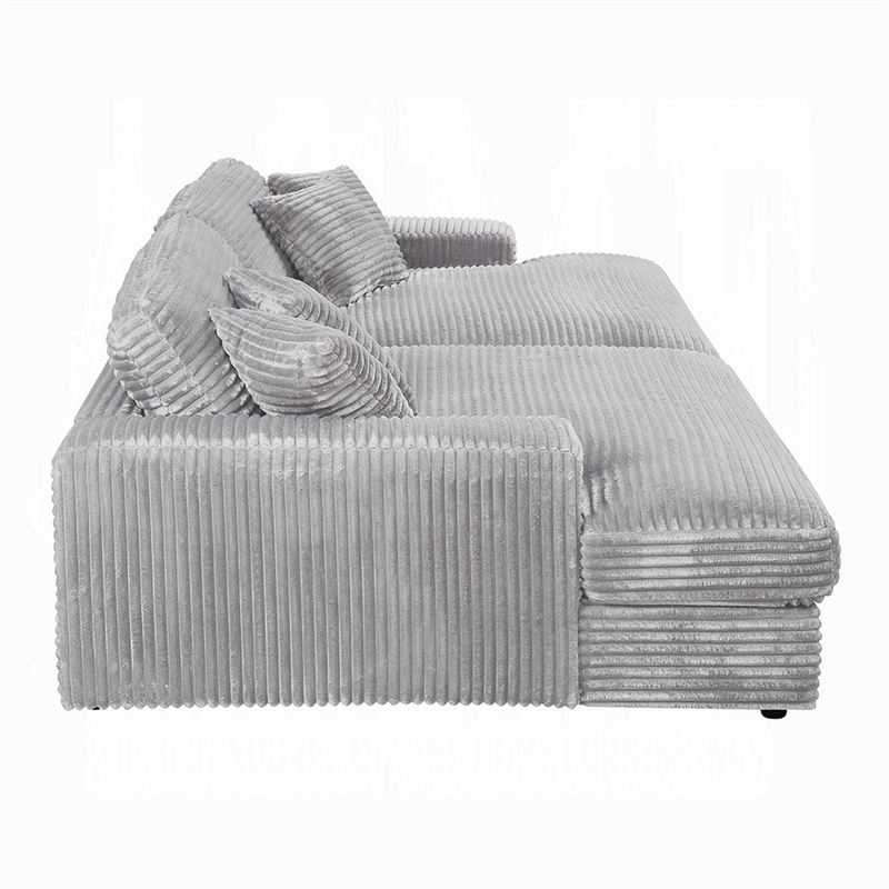 Benjara Liny 2pc Sectional Sofa Daybed Set- 4 Throw Pillows- Light Gray Velvet