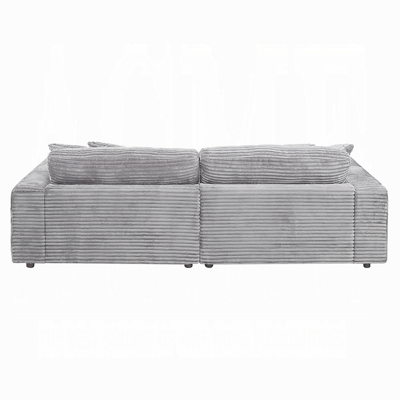 Benjara Liny 2pc Sectional Sofa Daybed Set- 4 Throw Pillows- Light Gray Velvet