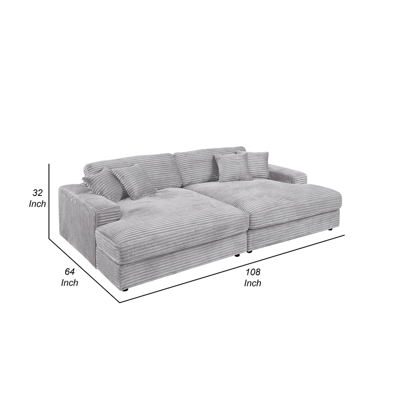 Benjara Liny 2pc Sectional Sofa Daybed Set- 4 Throw Pillows- Light Gray Velvet