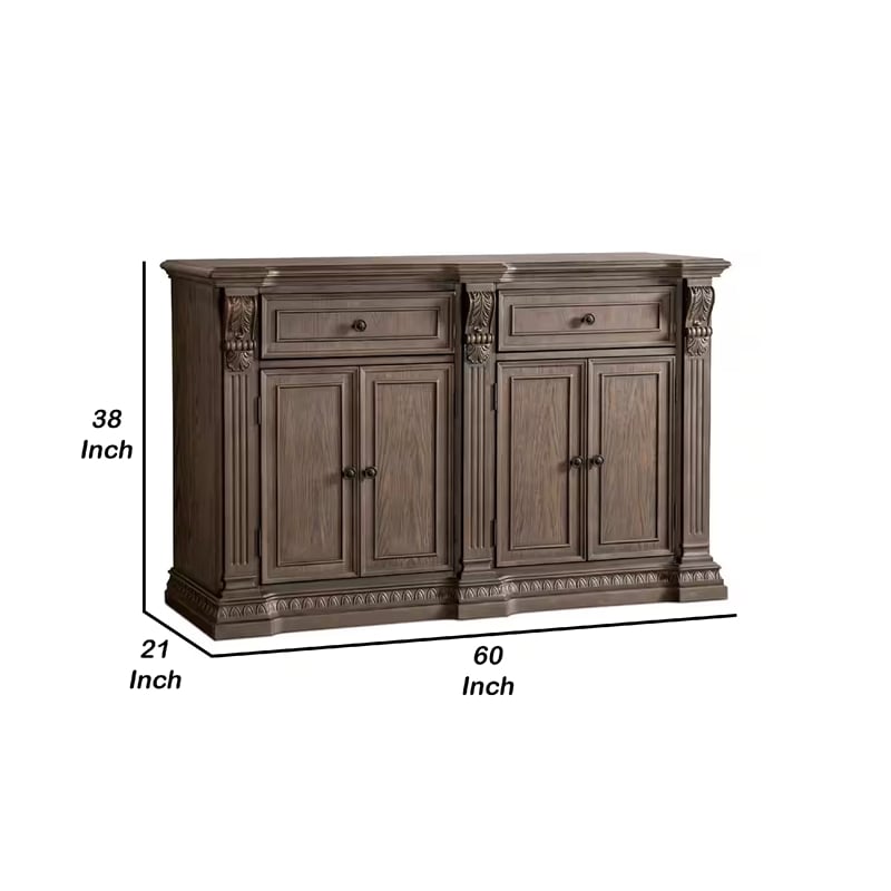 Benjara Hama Sideboard Buffet Console- 4 Doors- Oak Brown Wood- 60 Inch