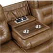 Benjara Kius Manual Recliner Sofa- Brown Faux Leather- 82 Inch- USB Chargers