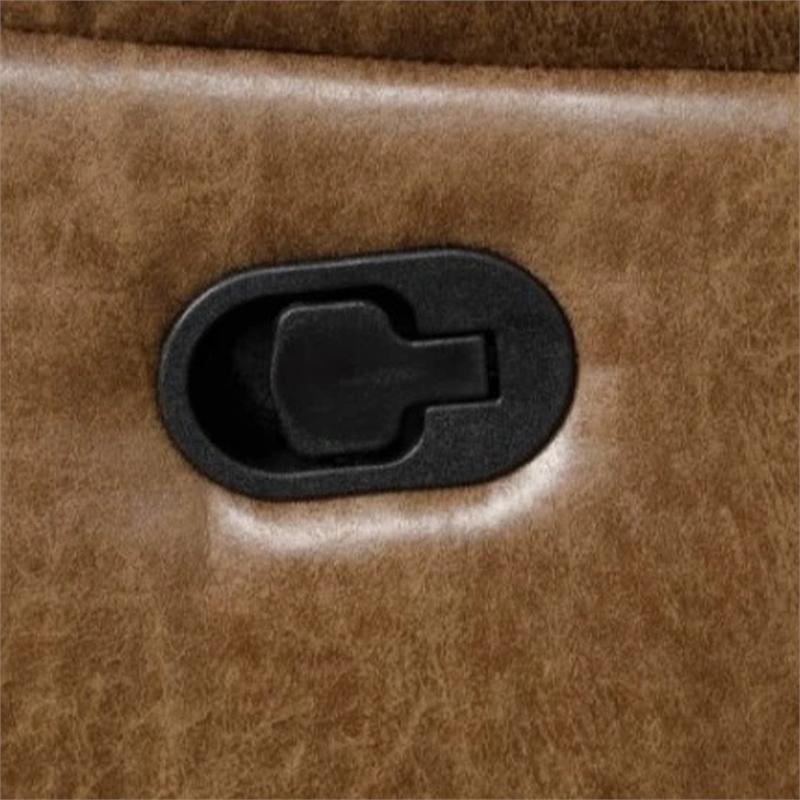 Benjara Kius Manual Recliner Sofa- Brown Faux Leather- 82 Inch- USB Chargers