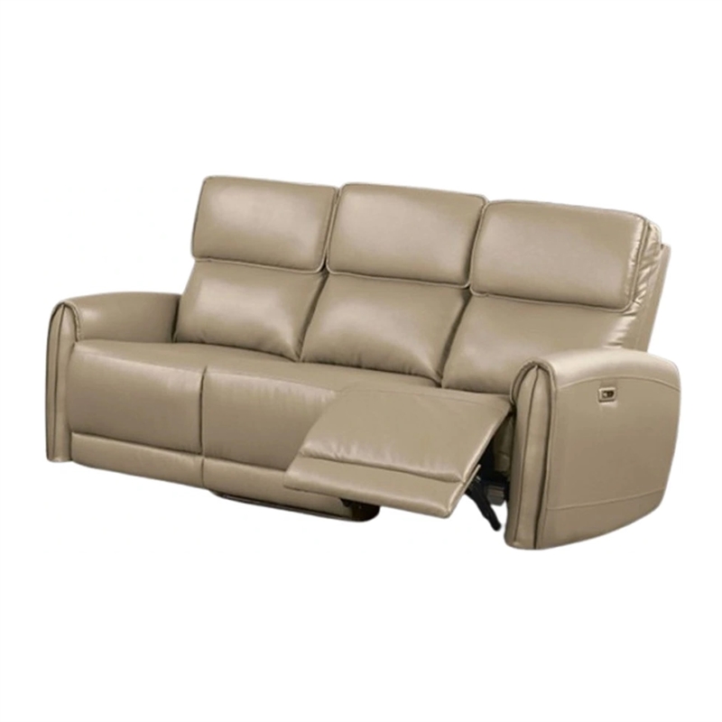 Benjara Sily Power Reclining Sofa- Beige Faux Leather- 81 Inch- USB Ports