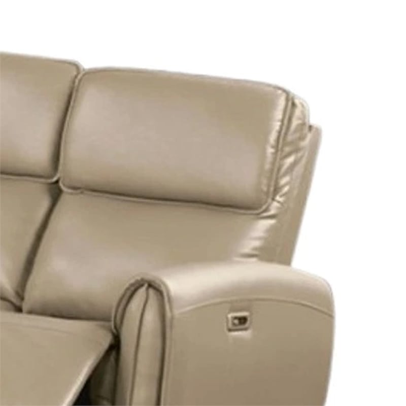 Benjara Sily Power Reclining Sofa- Beige Faux Leather- 81 Inch- USB Ports