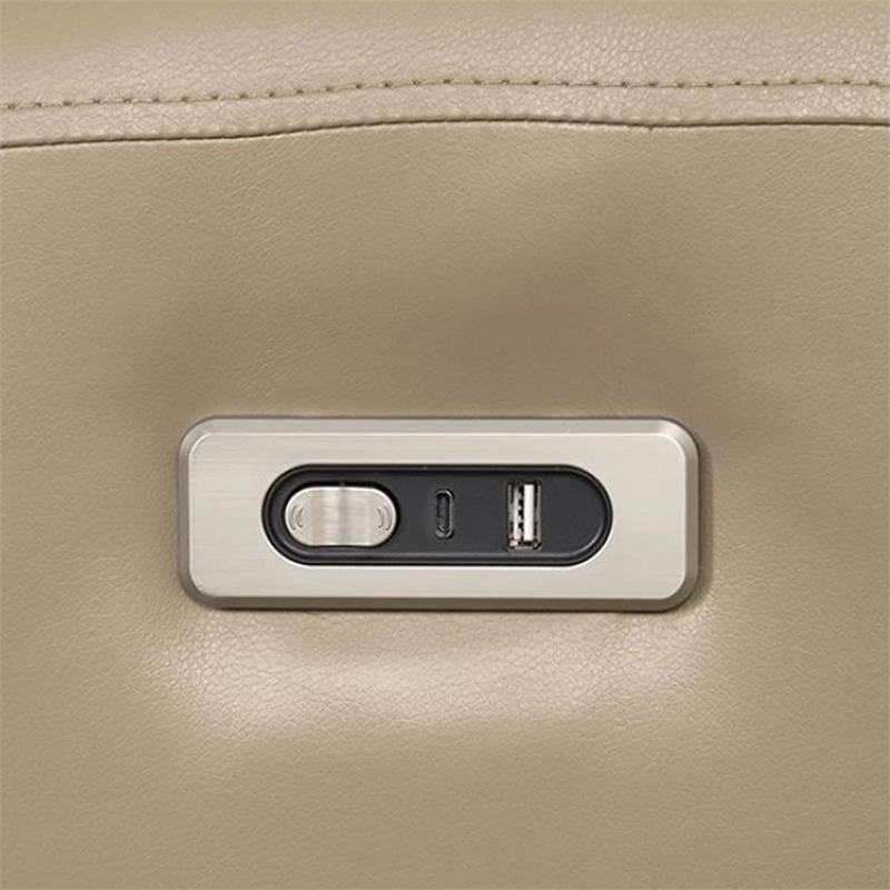 Benjara Sily Power Reclining Sofa- Beige Faux Leather- 81 Inch- USB Ports