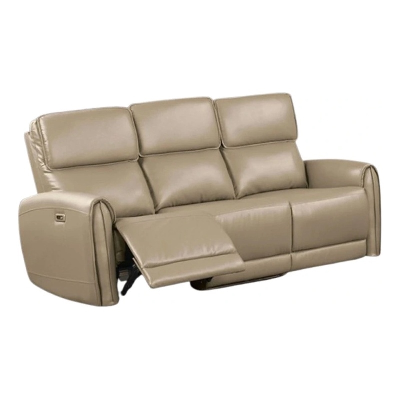 Benjara Sily Power Reclining Sofa- Beige Faux Leather- 81 Inch- USB Ports