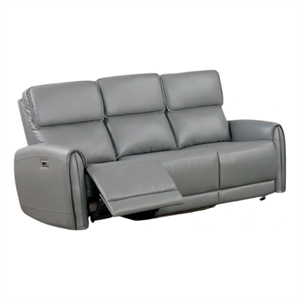 Benjara Sily Power Reclining Sofa- Gray Faux Leather- 81 Inch- USB Ports