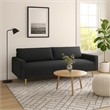Benjara Remy Sofa- Black Boucle- Bench Style Seat with Track Arms- 83 Inch