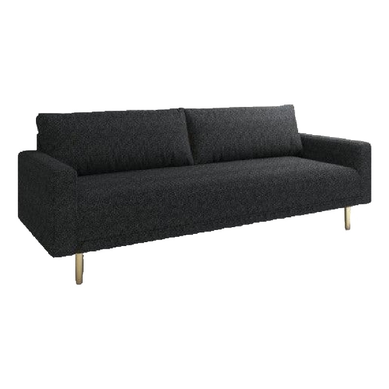 Benjara Remy Sofa- Black Boucle- Bench Style Seat with Track Arms- 83 Inch