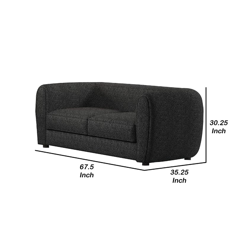 Benjara Dly Retro Loveseat- Black Boucle Seat- Welt Trims- 68 Inch- Tuxedo Style