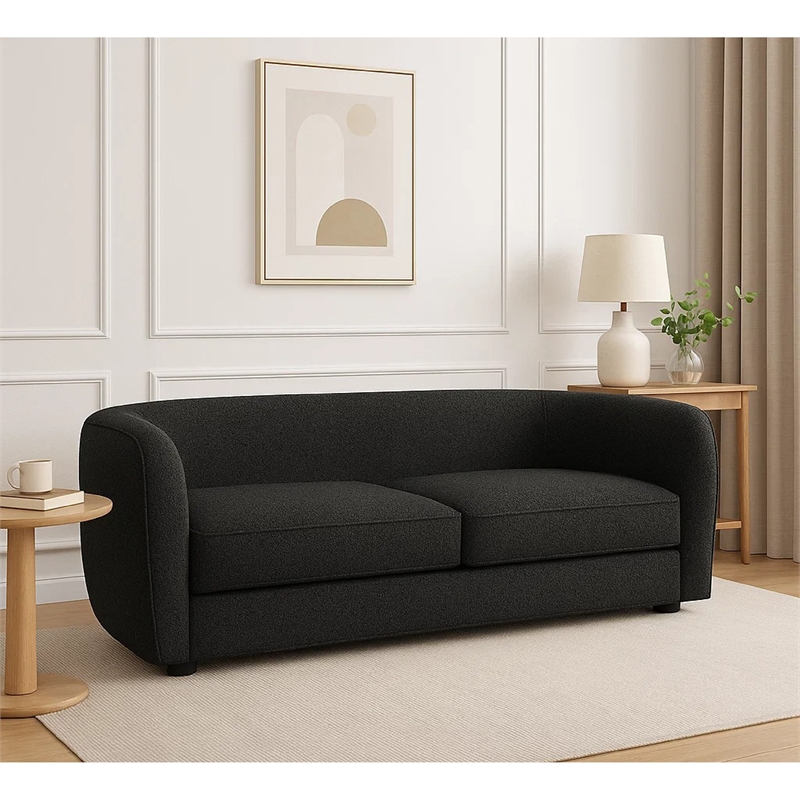 Benjara Dly Retro Loveseat- Black Boucle Seat- Welt Trims- 68 Inch- Tuxedo Style